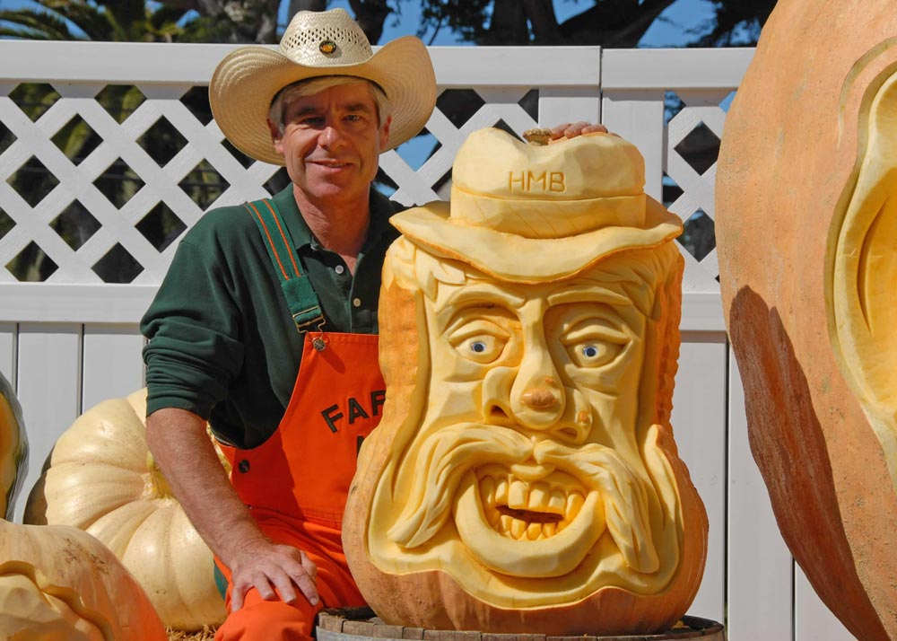 Whimsical pumpkin carving by Farmer Mike